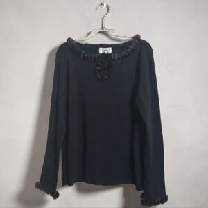 Vintage Bonnie And Bill By Holly Black Sweater Hand Spun Silk Mink Trim Large